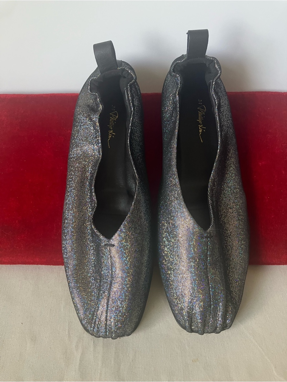 3.1 PHILLIP LIM ELISA Shoes Flats Black Colorful Shimmer Sz 37 1/2 Itay 7.5